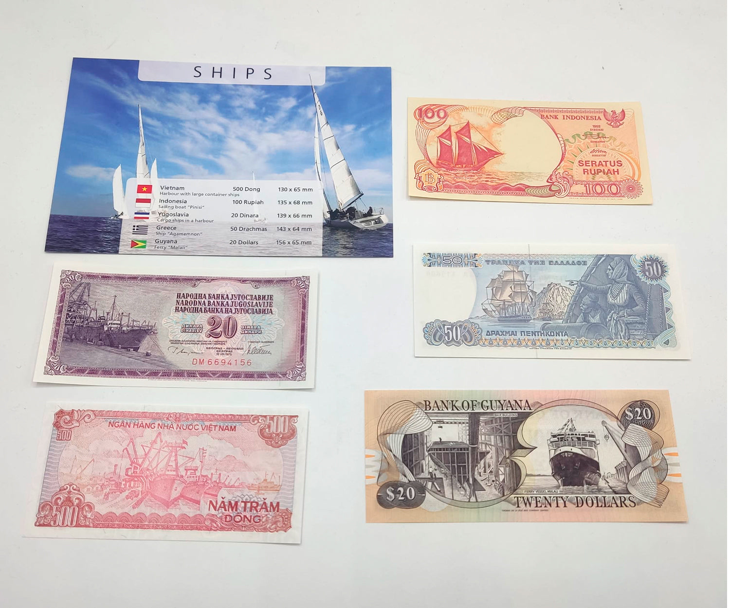 Billetes del Mundo - Colección de 5 Auténticos billetes de BARCOS