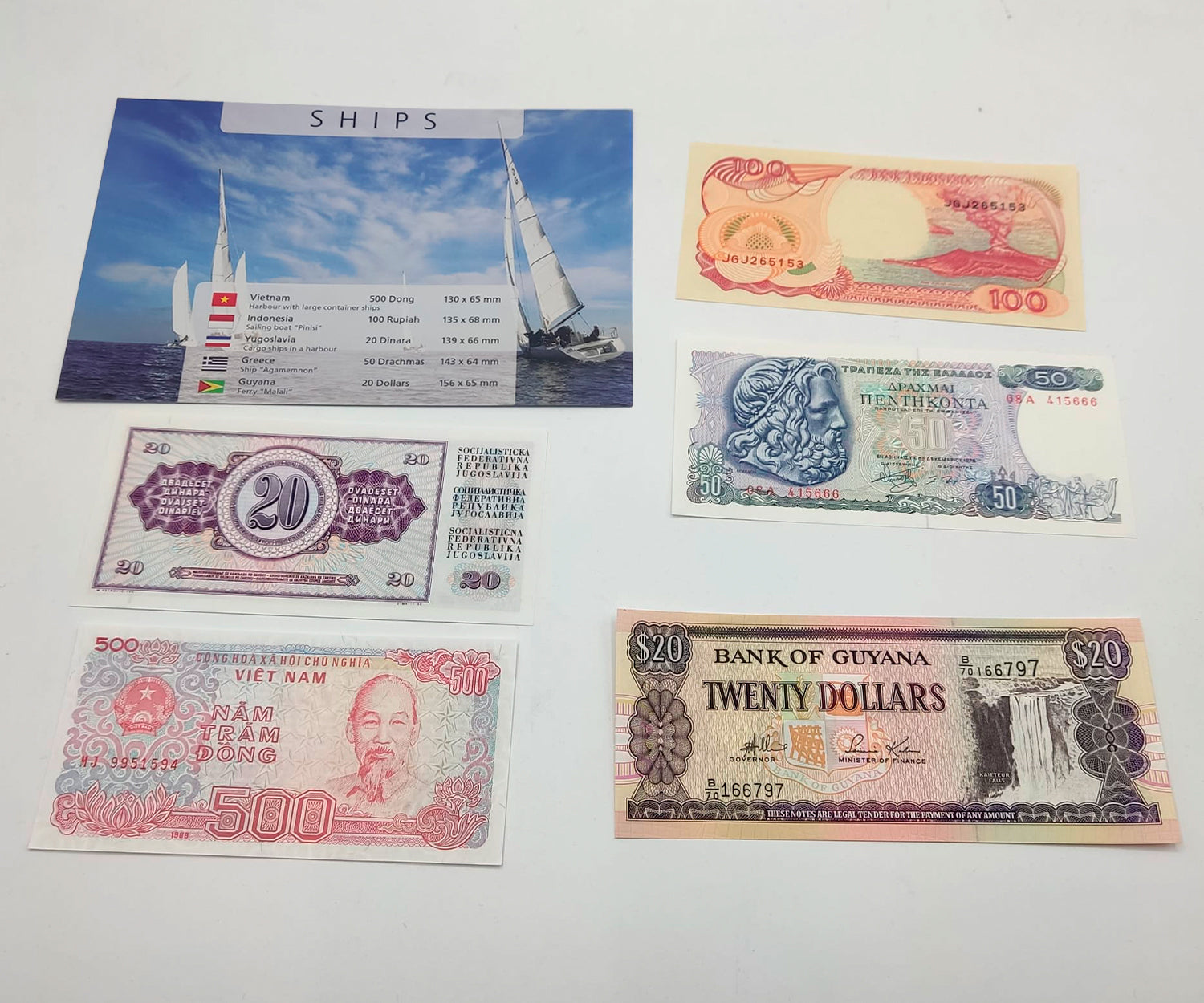 Billetes del Mundo - Colección de 5 Auténticos billetes de BARCOS