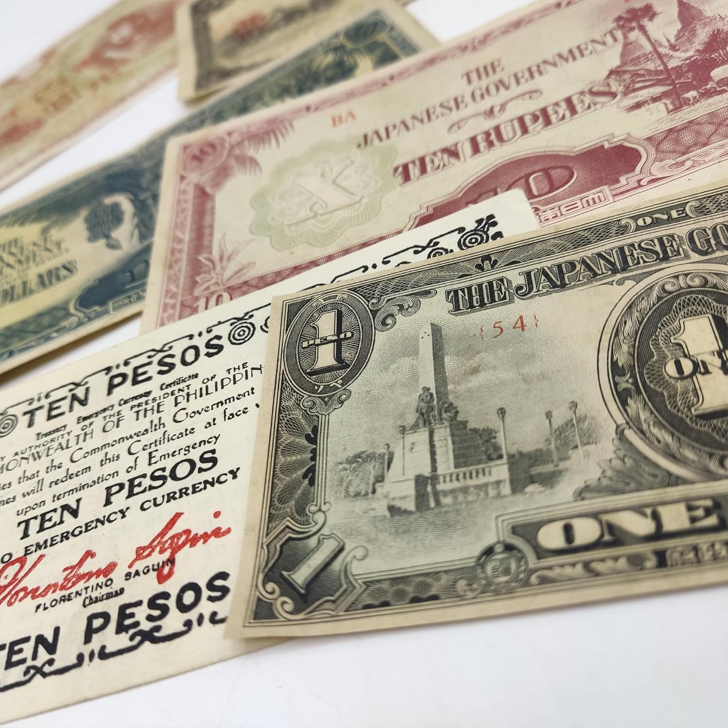 Pacific War Collection - 10 Banknotes Used During World War II Certificate of Authenticity Included