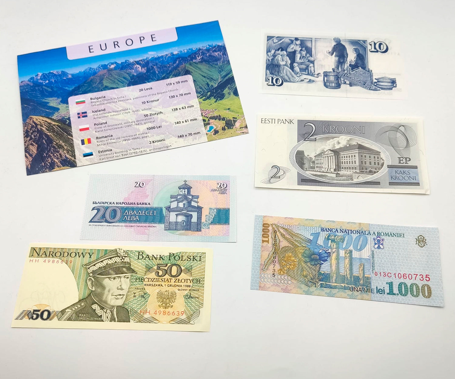 Billetes del Mundo - Colección de 5 Auténticos billetes de EUROPA