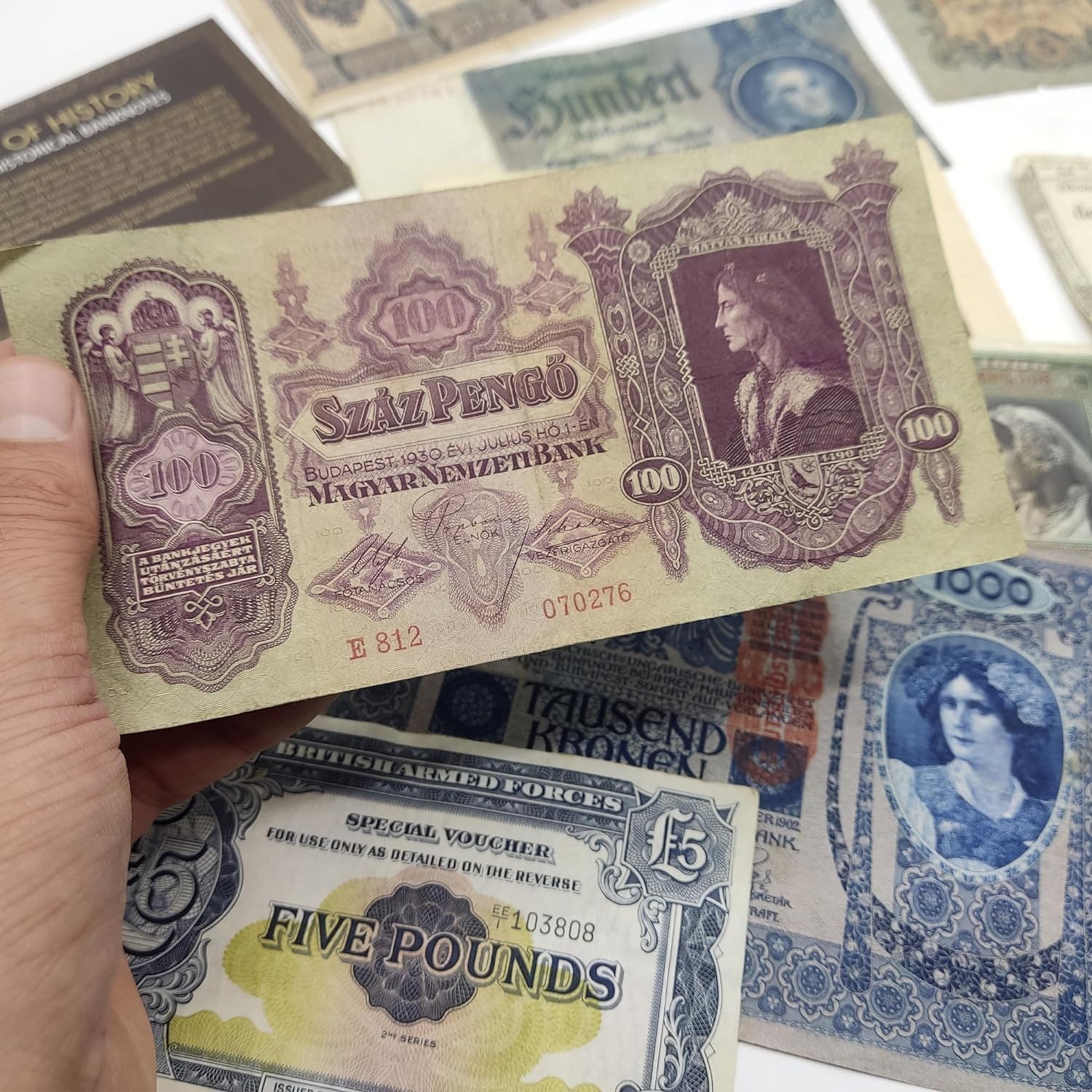 Collection of 10 Original Old Banknotes with Certificate of Authenticity. Banknotes from 3 Centuries