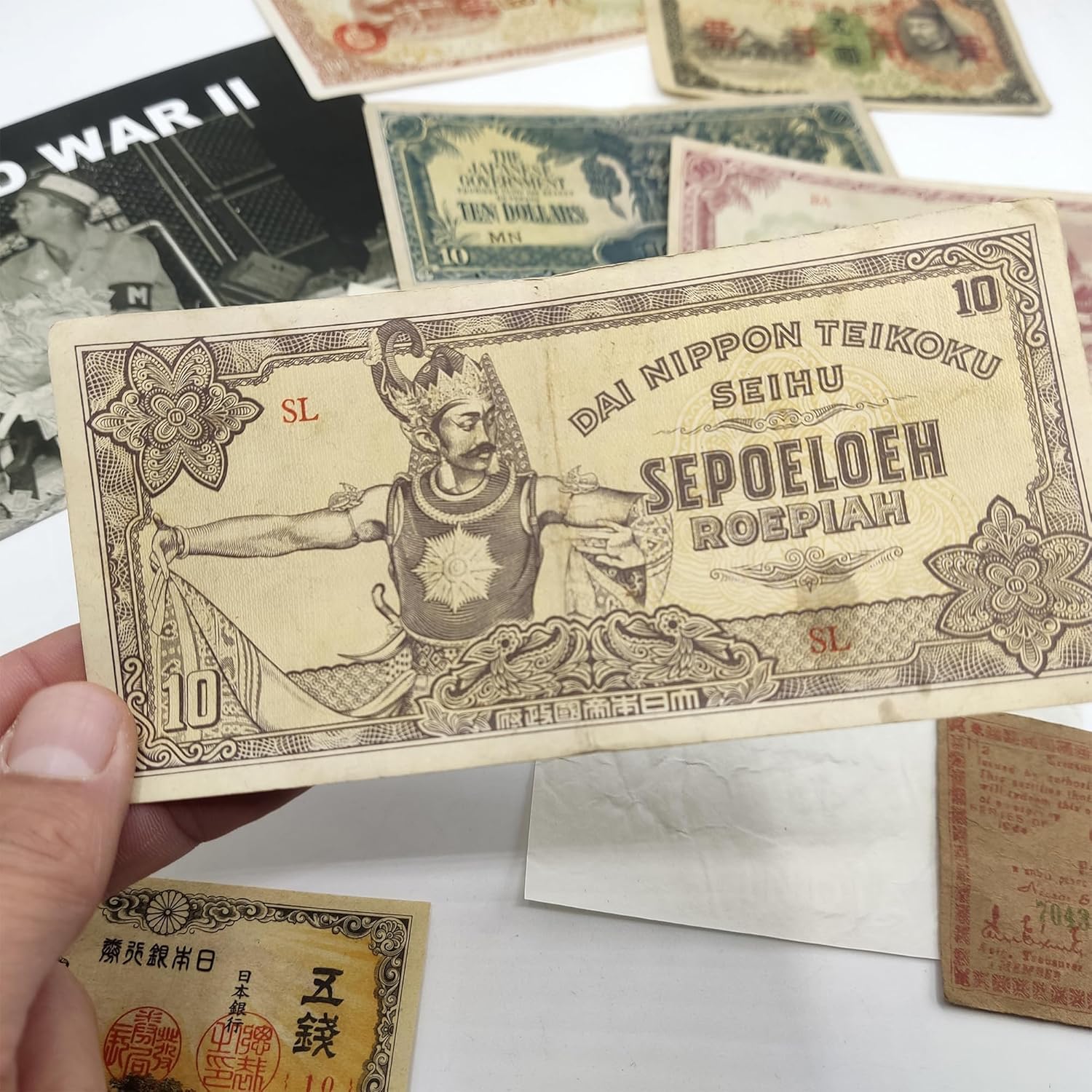 Pacific War Collection - 10 Banknotes Used During World War II Certificate of Authenticity Included