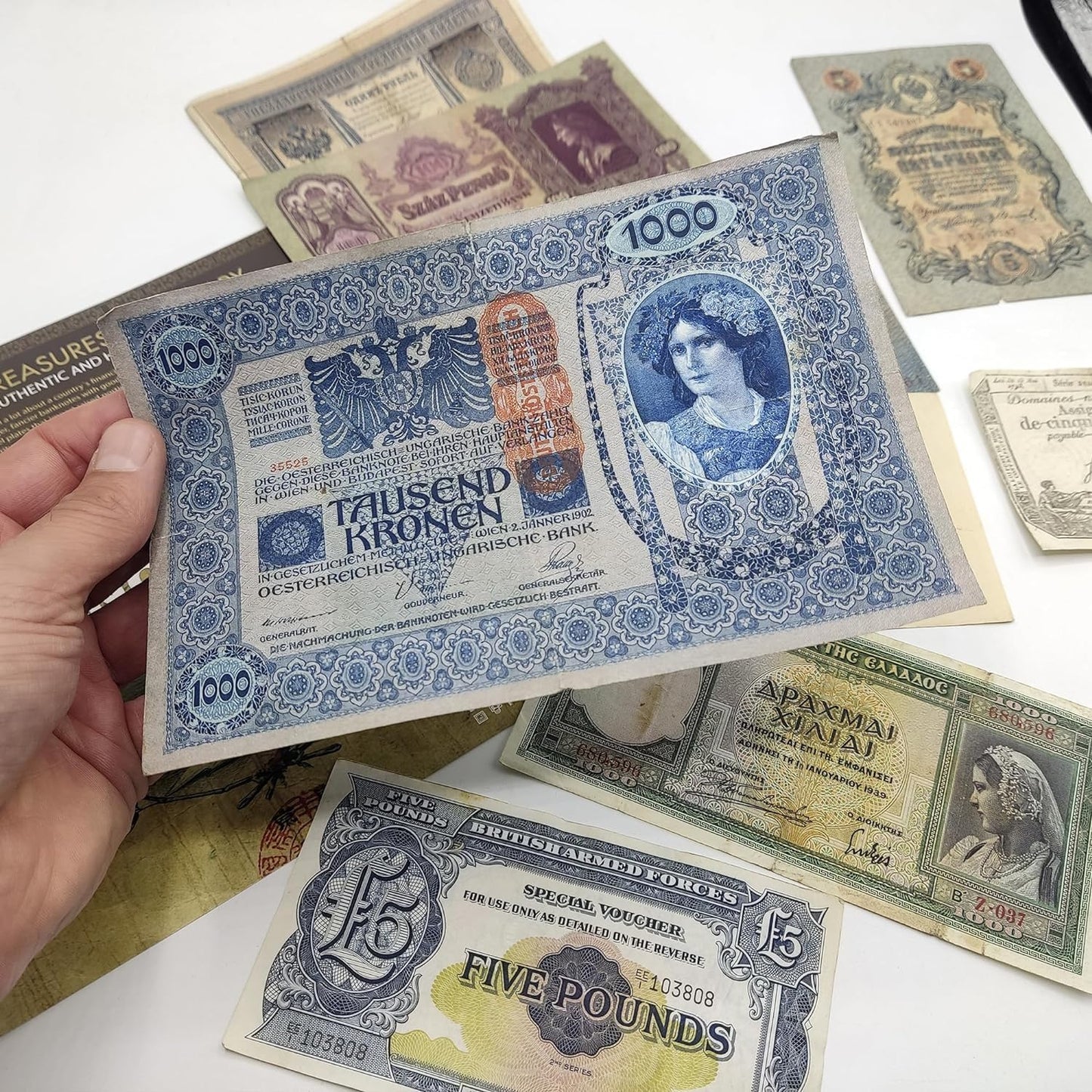 Collection of 10 Original Old Banknotes with Certificate of Authenticity. Banknotes from 3 Centuries