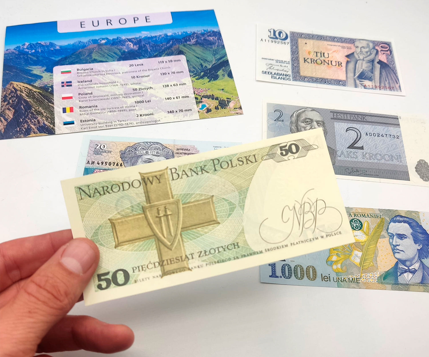 Billetes del Mundo - Colección de 5 Auténticos billetes de EUROPA