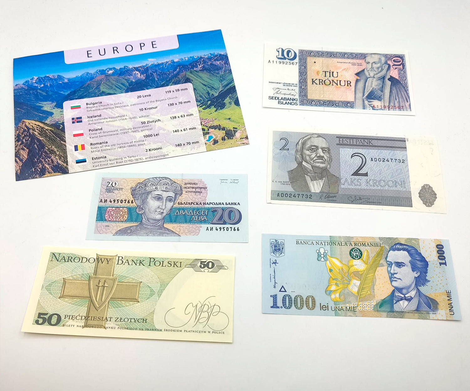 Billetes del Mundo - Colección de 5 Auténticos billetes de EUROPA