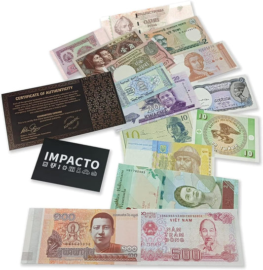 15 billetes sin circular de 15 países, sin duplicados, con certificado de autenticidad 