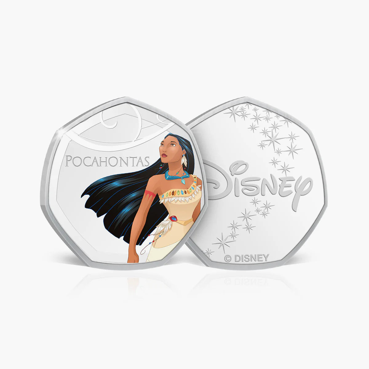 Disney Princesas. Medalla conmemorativa de Pocahontas. Bañada en Plata