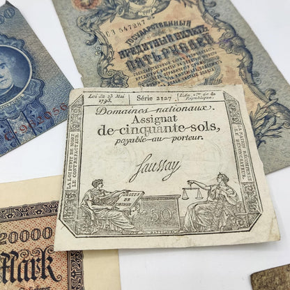 Collection of 10 Original Old Banknotes with Certificate of Authenticity. Banknotes from 3 Centuries