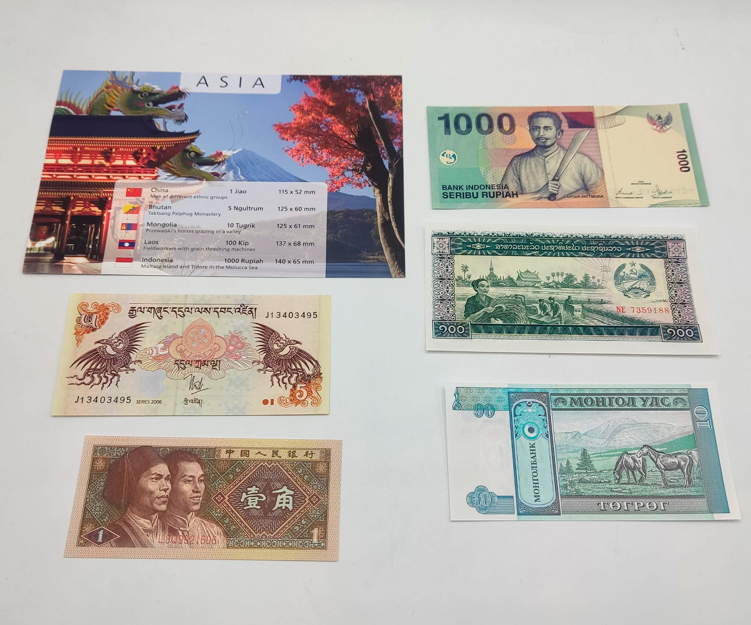 Billetes del Mundo - Colección de 5 Auténticos billetes de ASIA