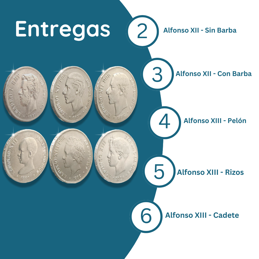 Colección Real Exclusiva: 6 Monedas Auténticas de 5 Pesetas de Plata (1871-1912)