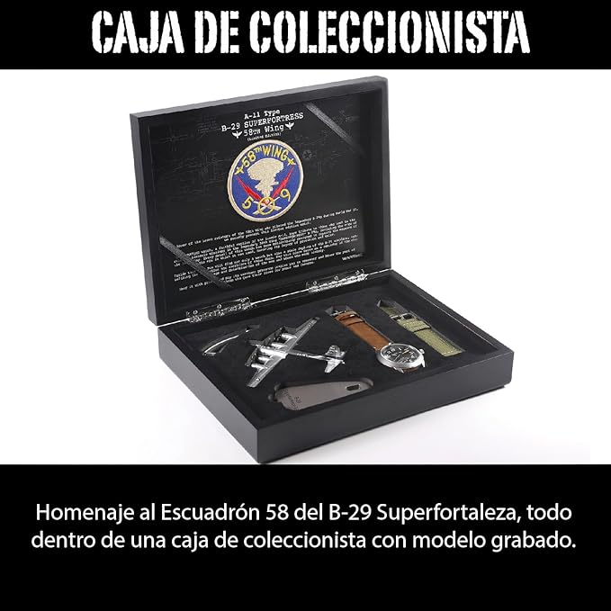 WTI WORLD TIME INTERNATIONAL Reloj Militar Estilo Aviador Inspirado en el A-11 de la Segunda Guerra Mundial: Edición Vintage Limitada y Numerada para Coleccionistas con Extras Incluidos