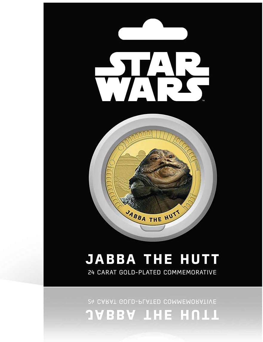 Star Wars Trilogía Original Episodios IV - VI - Jabba - Medalla conmemorativa acuñada con baño en Oro 24 quilates y coloreada- 44mm