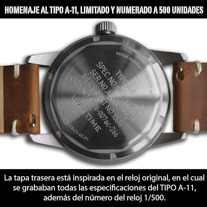 WTI WORLD TIME INTERNATIONAL Reloj Militar Estilo Aviador Inspirado en el A-11 de la Segunda Guerra Mundial: Edición Vintage Limitada y Numerada para Coleccionistas con Extras Incluidos