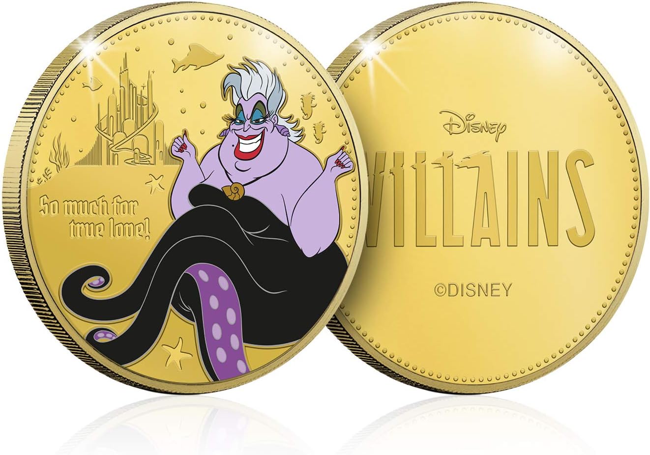 Disney Villanos. Úrsula, medalla conmemorativa con baño en oro. 44mm