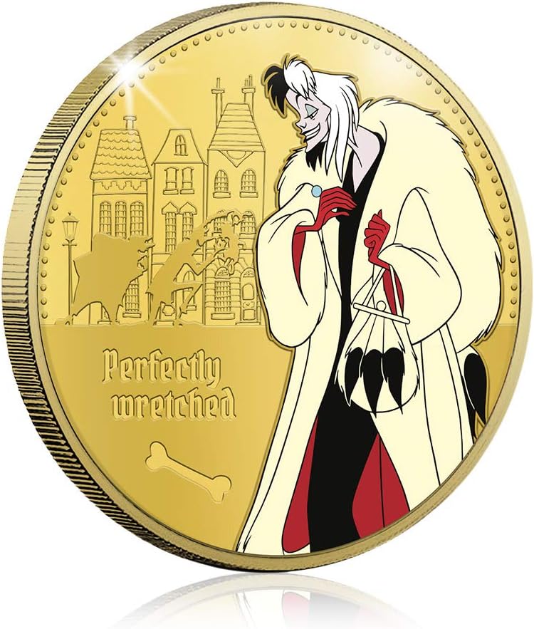 Disney Villanos. Cruella De Vil, medalla conmemorativa con baño en oro. 44mm