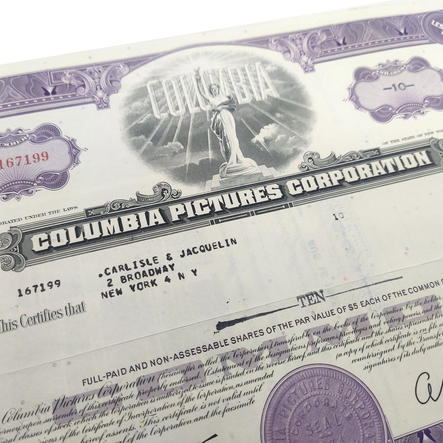 Collectible Stocks Certificate - COLUMBIA Pictures Corporation