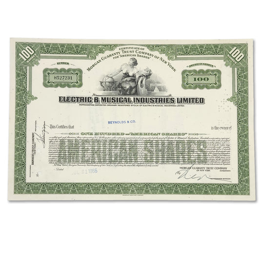 Collectible Stocks Certificate - Electric & Musical Industries Limited (E.M.I.)