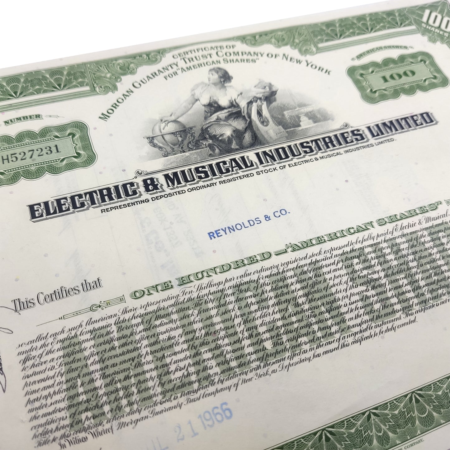 Certificado de acciones coleccionables - Electric &amp; Musical Industries Limited (EMI)