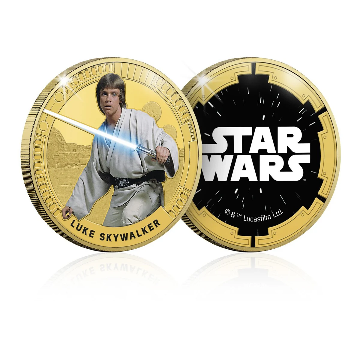 Star Wars Trilogía Original Episodios IV - VI - Luke Skywalker - Medalla conmemorativa acuñada con baño en Oro 24 quilates - 44mm