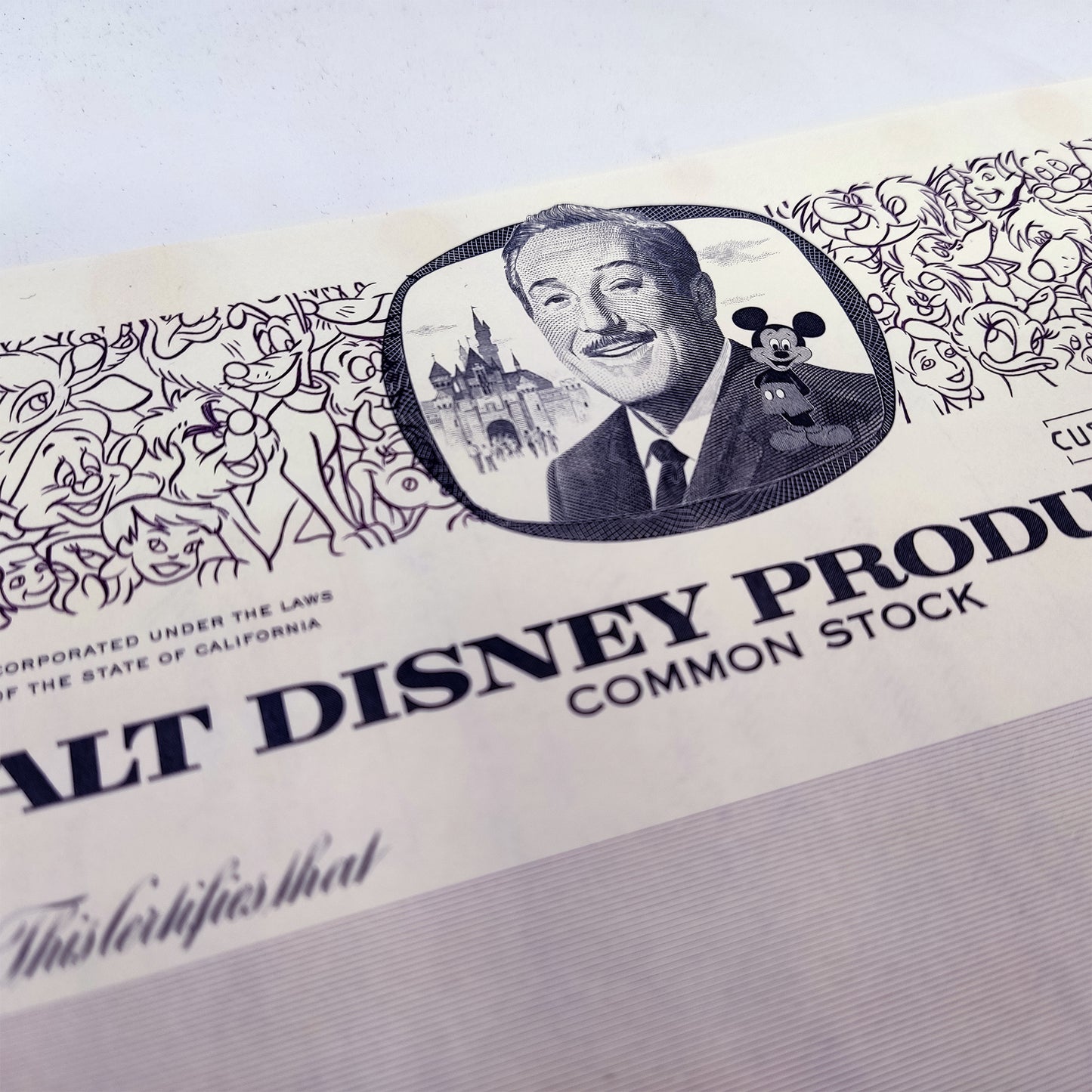 Collectible Stocks Certificate - WALT DISNEY Productions