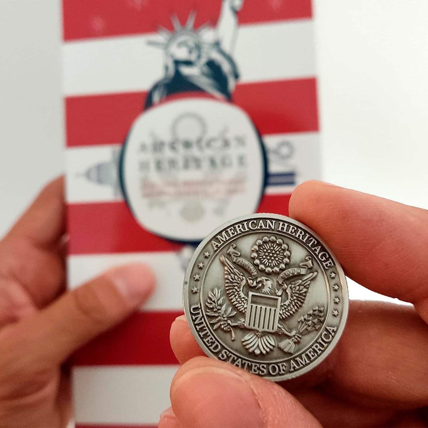 American Heritage. Medalla bañada en plata conmemorativa de la Historia amerciana. Llegada a la luna