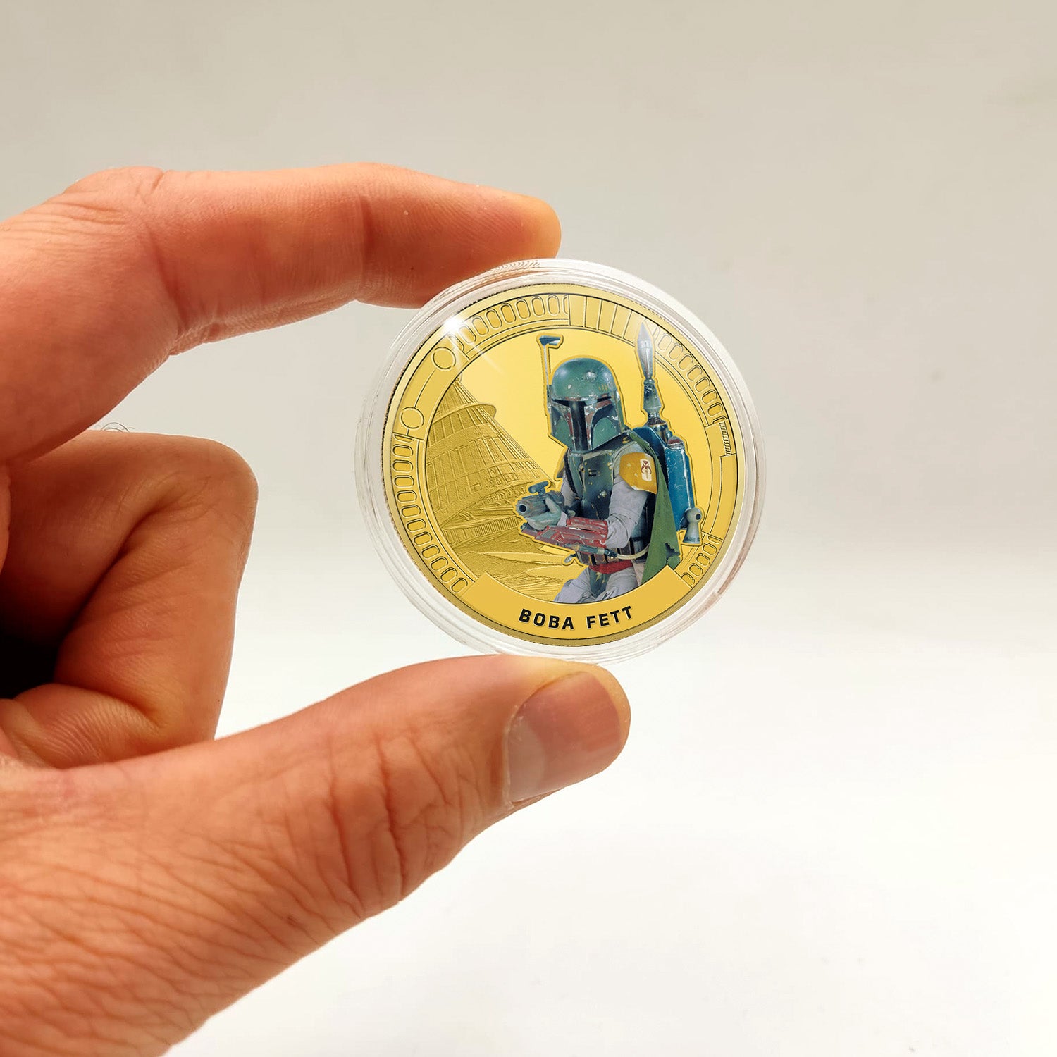 Star Wars Trilogía Original Episodios IV - VI - Boba Fett - Medalla conmemorativa acuñada con baño en Oro 24 quilates  - 44mm