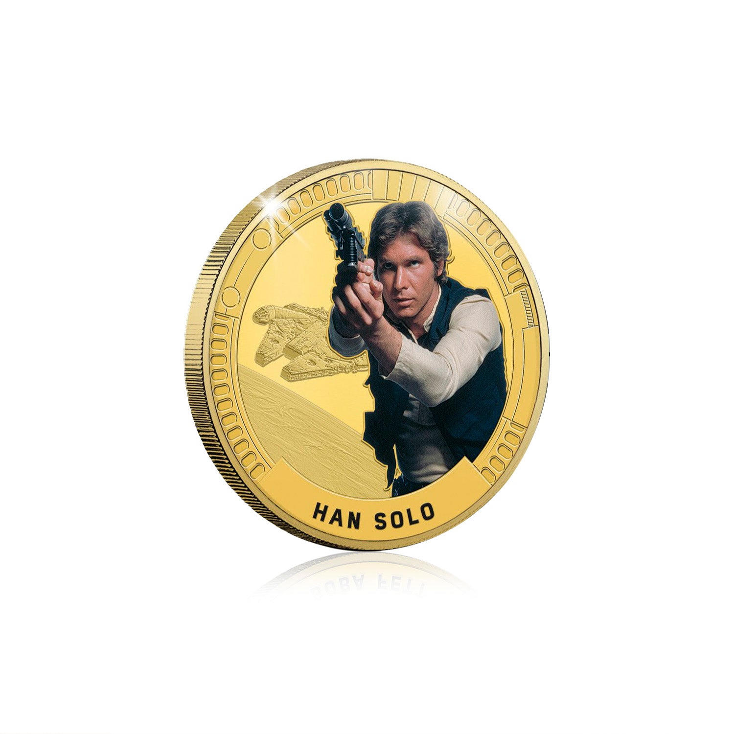 Star Wars Trilogía Original Episoden IV - VI - Han Solo - Moneda / Medalla acuñada con baño en Oro 24 quilates y colores a 4 colores - 44mm