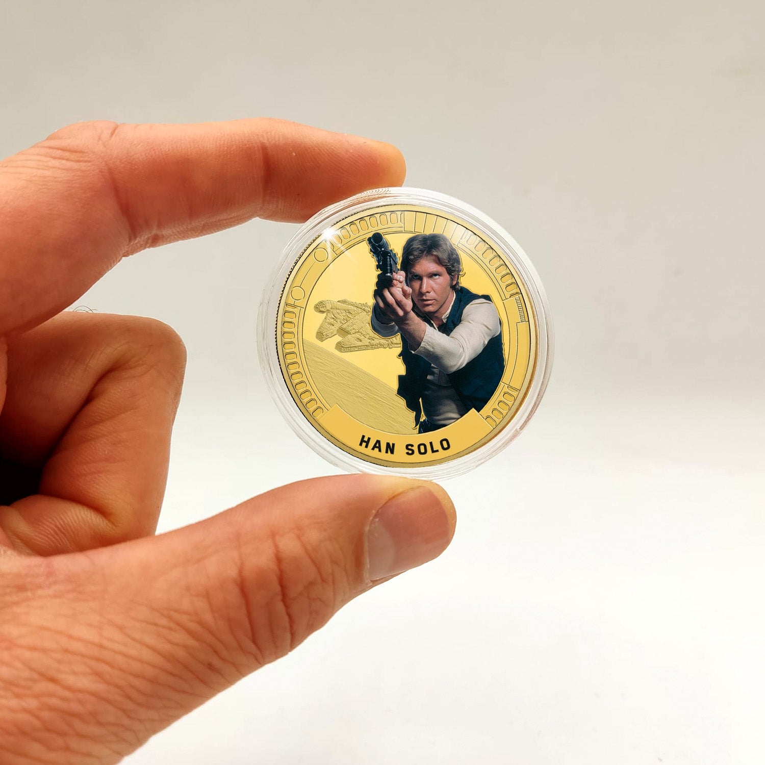 Star Wars Trilogía Original Episodios IV - VI - Han Solo - Medalla conmemorativa acuñada con baño en Oro 24 quilates - 44mm