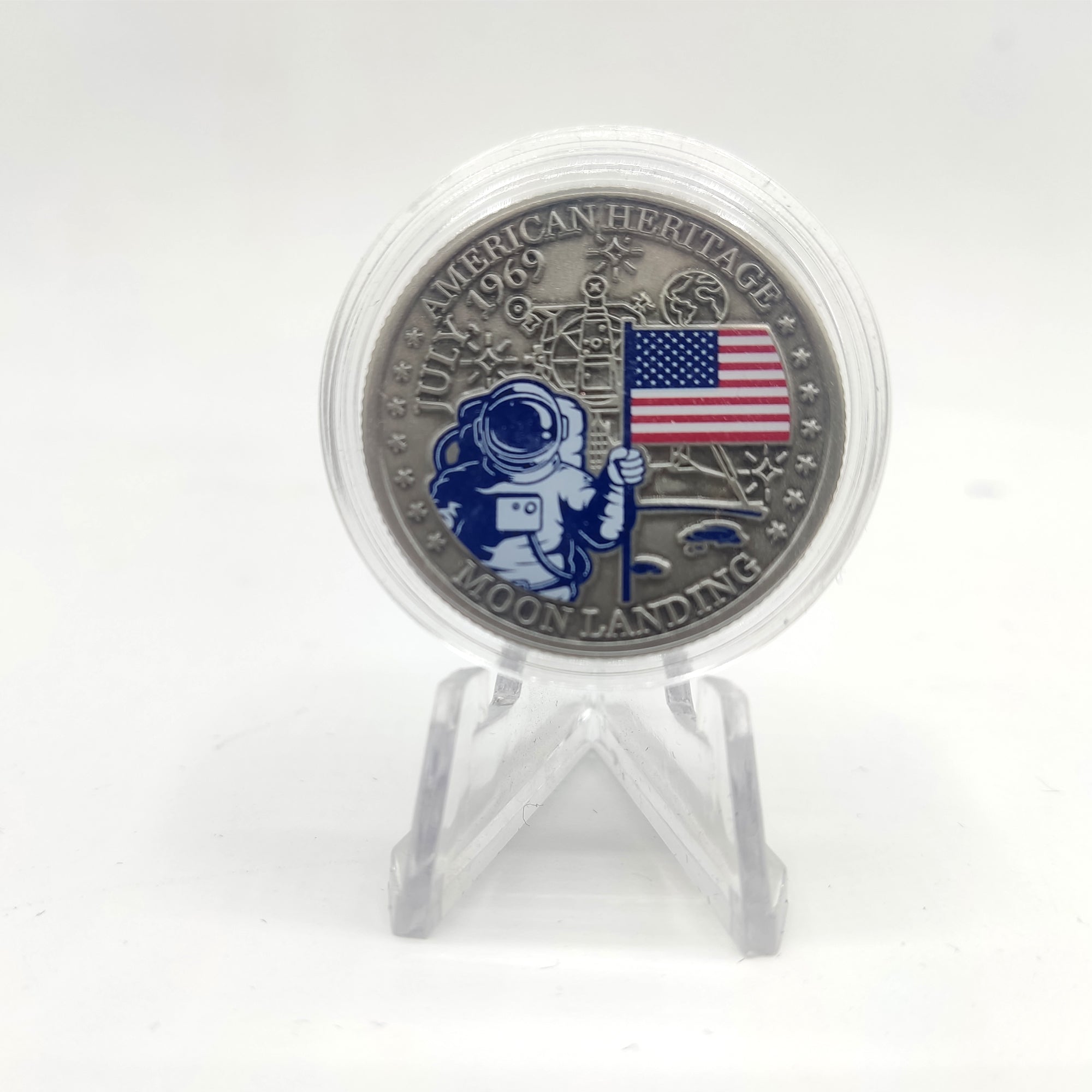 American Heritage. Medalla bañada en plata conmemorativa de la Historia amerciana. Llegada a la luna