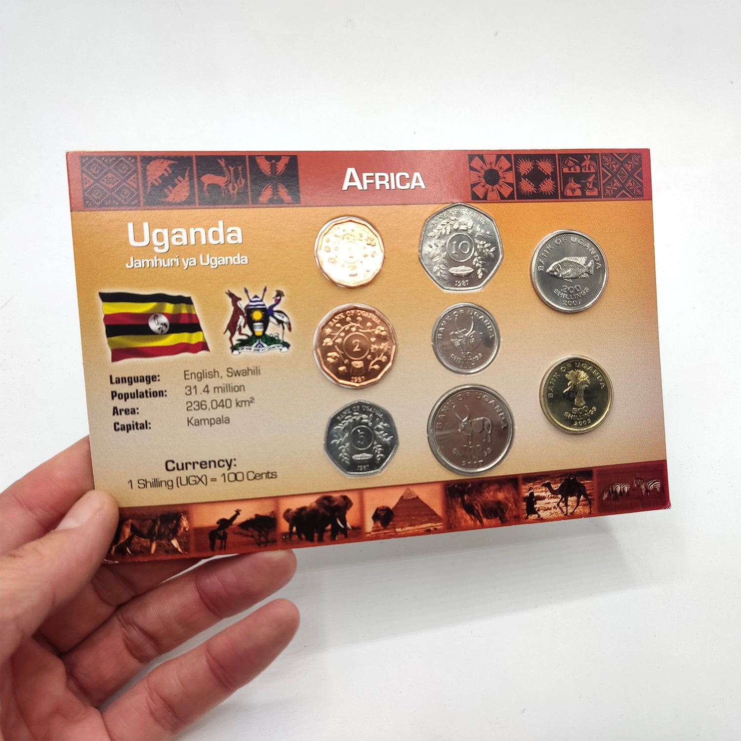 Monedas del Mundo. Blister de 8 auténticas monedas de Uganda