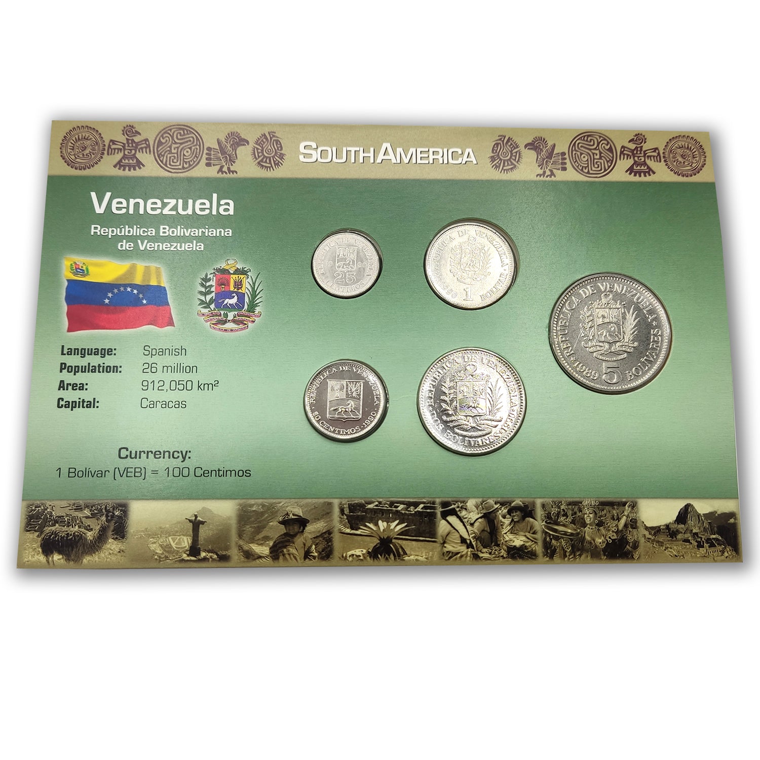 Monedas del Mundo. Blister de 5 auténticas monedas de Venezuela