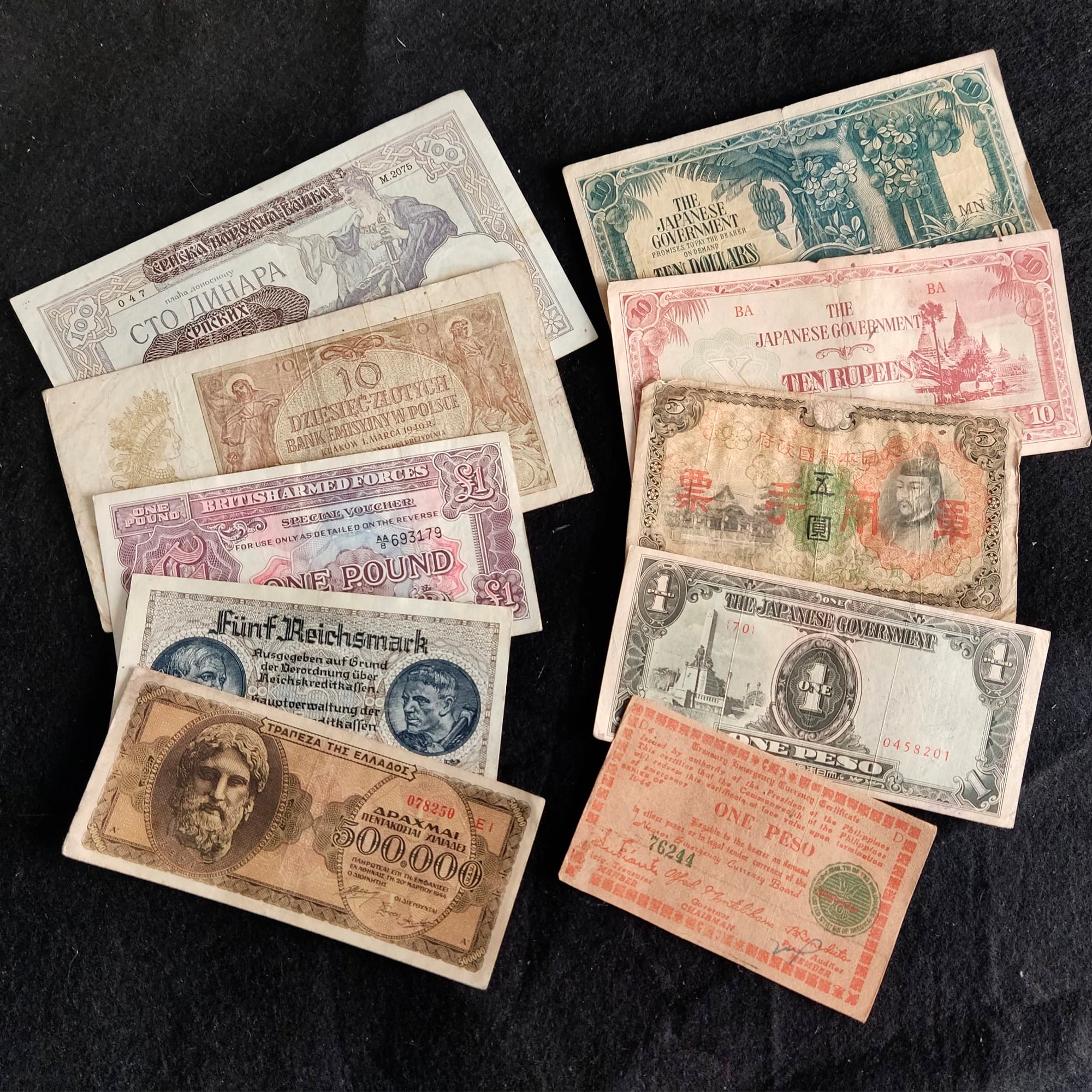 WW2 World Currency – Banknotes to Build Your Foreign Currency Collection – 10 Circulated Allied & Axis Powers Banknotes, Issued 1939-1945 – Banknotes Collection with Certificate of Authenticity