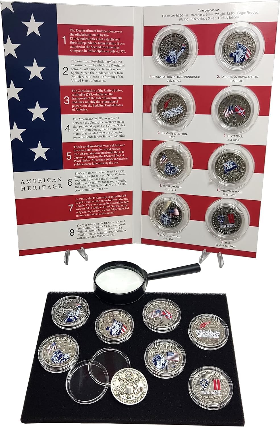 Colección American Heritage. - 8 medallas del patrimonio americano - Medallas de colección, medallas para coleccionistas - Conecta con la historia de EE.UU.