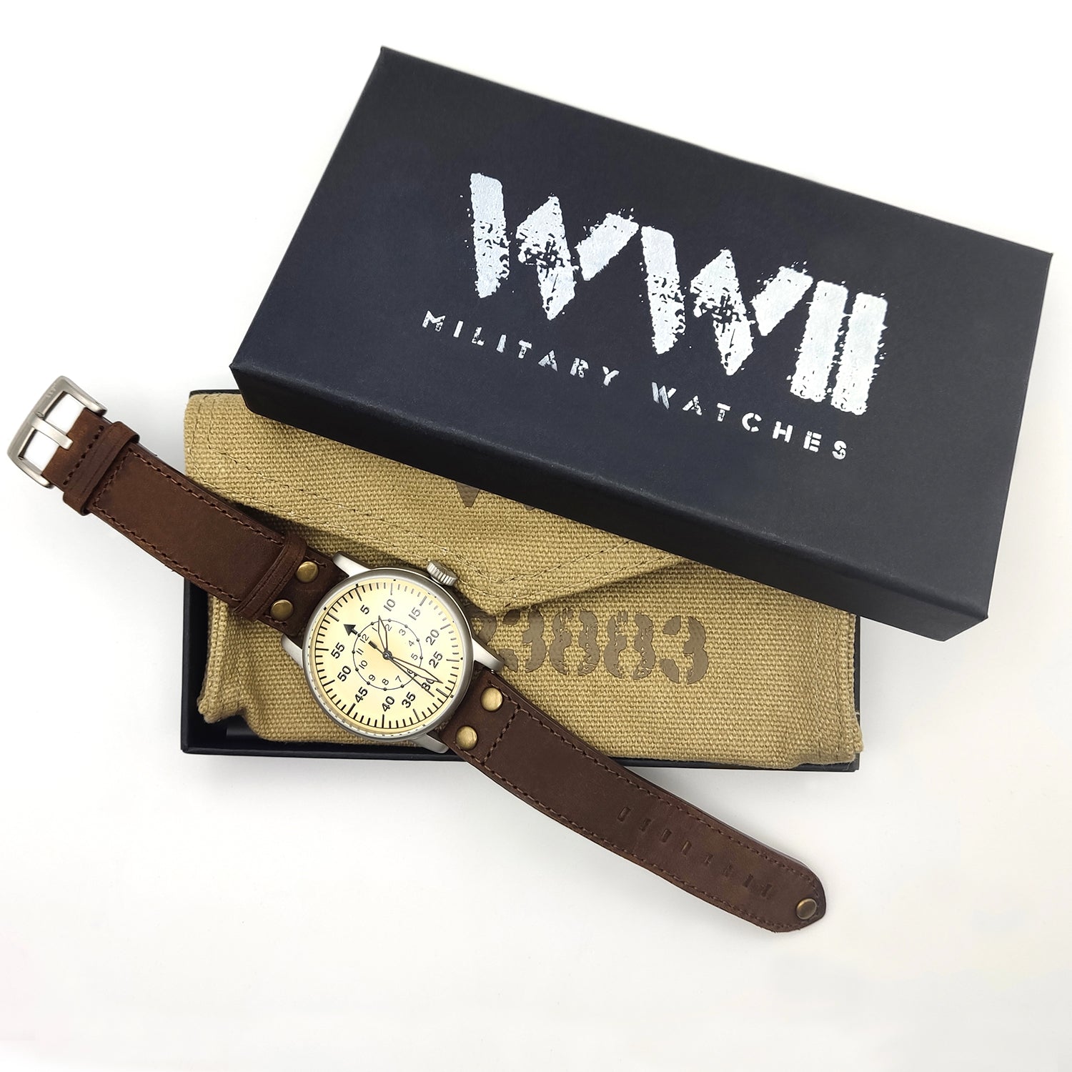 WW2 Military Watch - Vintage Luftwaffe Watch Light, Swiss-Quartz Movement with Genuine Leather Strap and 10 ATM Water Resistant. The Perfect WW2 Memorabilia. Mens Watches for Ever