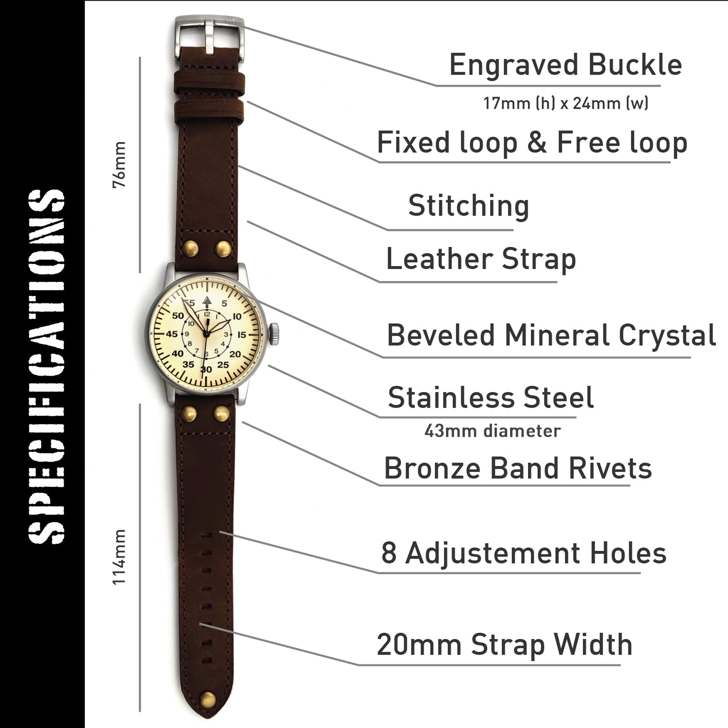 WW2 Military Watch - Vintage Luftwaffe Watch Light, Swiss-Quartz Movement with Genuine Leather Strap and 10 ATM Water Resistant. The Perfect WW2 Memorabilia. Mens Watches for Ever