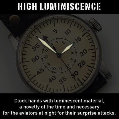 WW2 Military Watch - Vintage Luftwaffe Watch Light, Swiss-Quartz Movement with Genuine Leather Strap and 10 ATM Water Resistant. The Perfect WW2 Memorabilia. Mens Watches for Ever