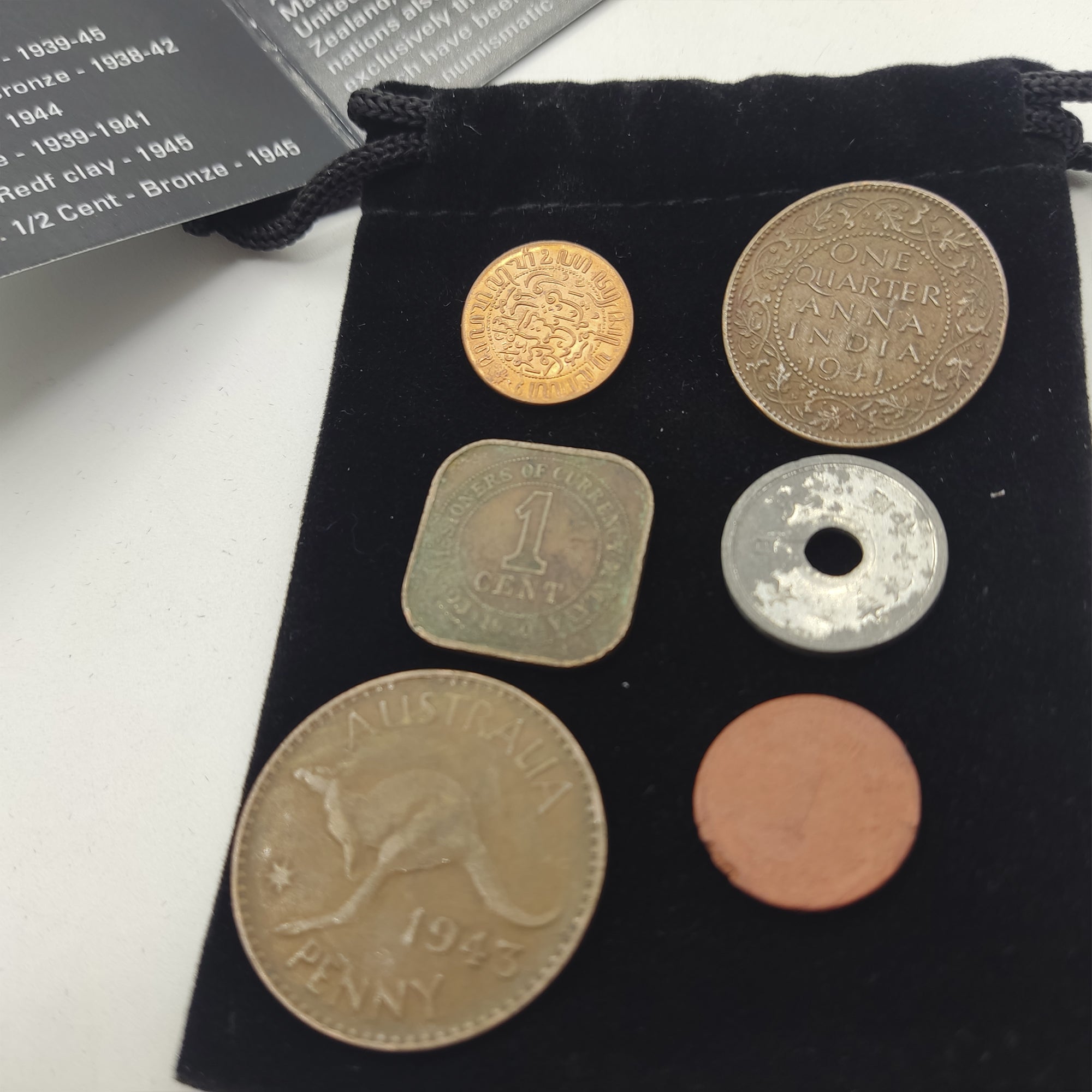 WW2 World Currency - 6 Coins Used During The World War 2 in The Pacific, The Pearl Harbor Collection (1938-1945). Special WW2 Memorabilia for Collector, Certificate of Authenticity Included.