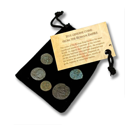 5 monedas imperiales romanas originales en una bolsa de monedas: monedas raras de emperadores, dioses y legiones: colección de monedas 