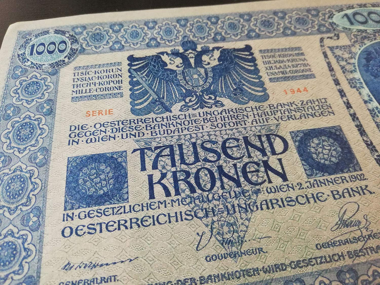 Moneda mundial auténtica - Billete en 10 idiomas emitido por el Imperio austrohúngaro en 1902 