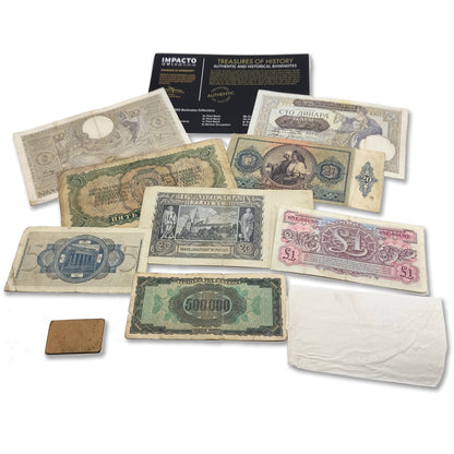 10 Billetes Originales en Circulación emitidos durante la Segunda Guerra Mundial en Europa, con Certificado de Autenticidad