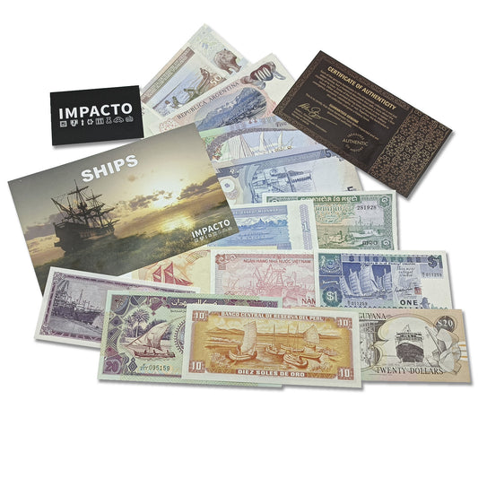 World Paper Money - 13 Banknotes of Ships Collection