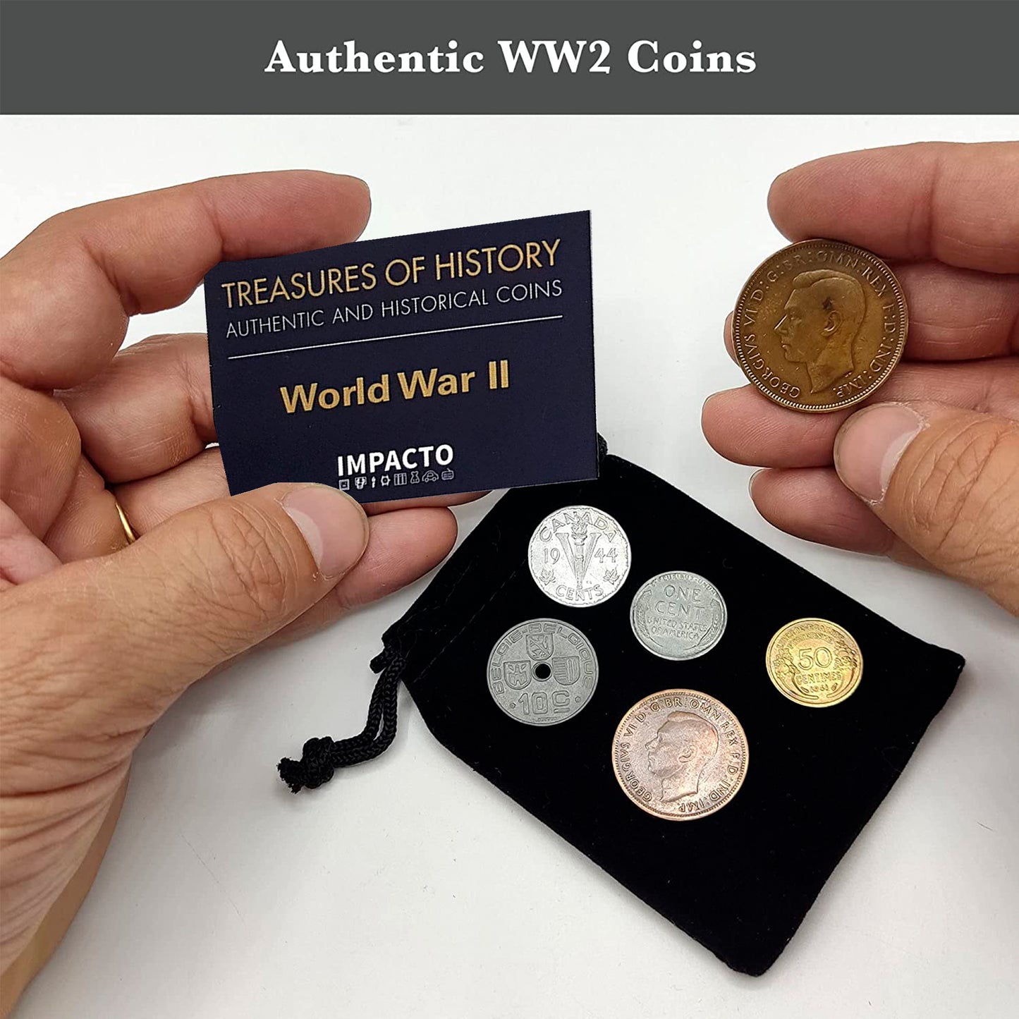 Monedas de la Segunda Guerra Mundial: 6 monedas utilizadas durante la Segunda Guerra Mundial, colección del Día D (1944). Objetos de recuerdo especiales de la Segunda Guerra Mundial para coleccionistas. Incluye certificado de autenticidad. 