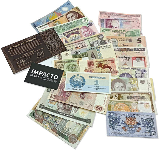 Moneda extranjera - 50 billetes de 50 países diferentes 