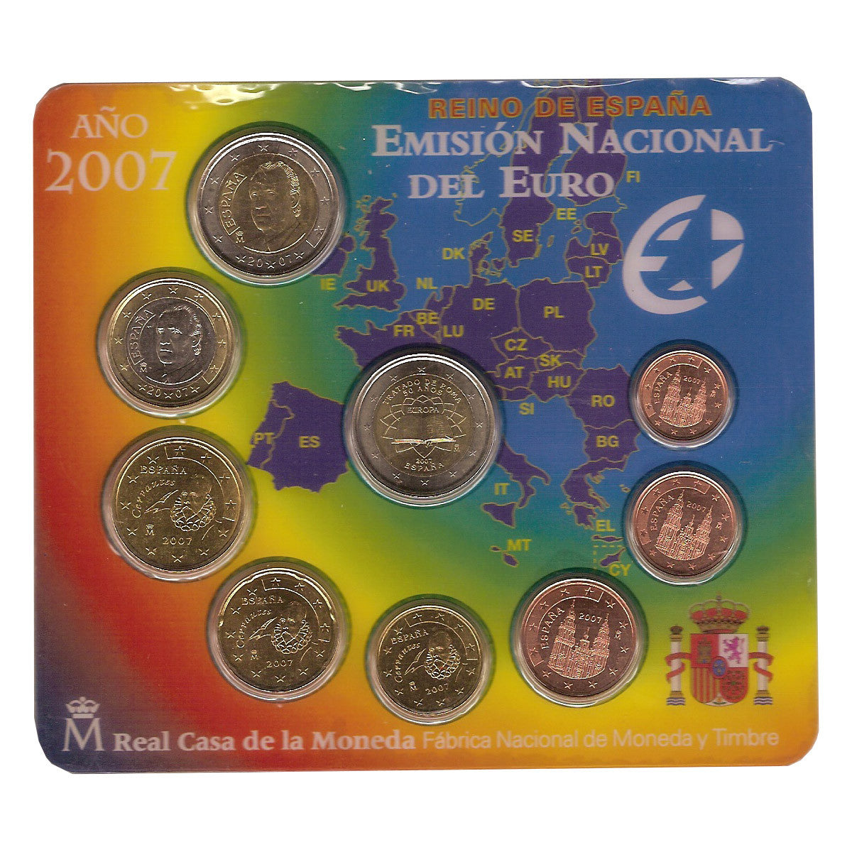 Spagna - Set ufficiale del 2007. 8 Valori + 2€ Trattato di Roma