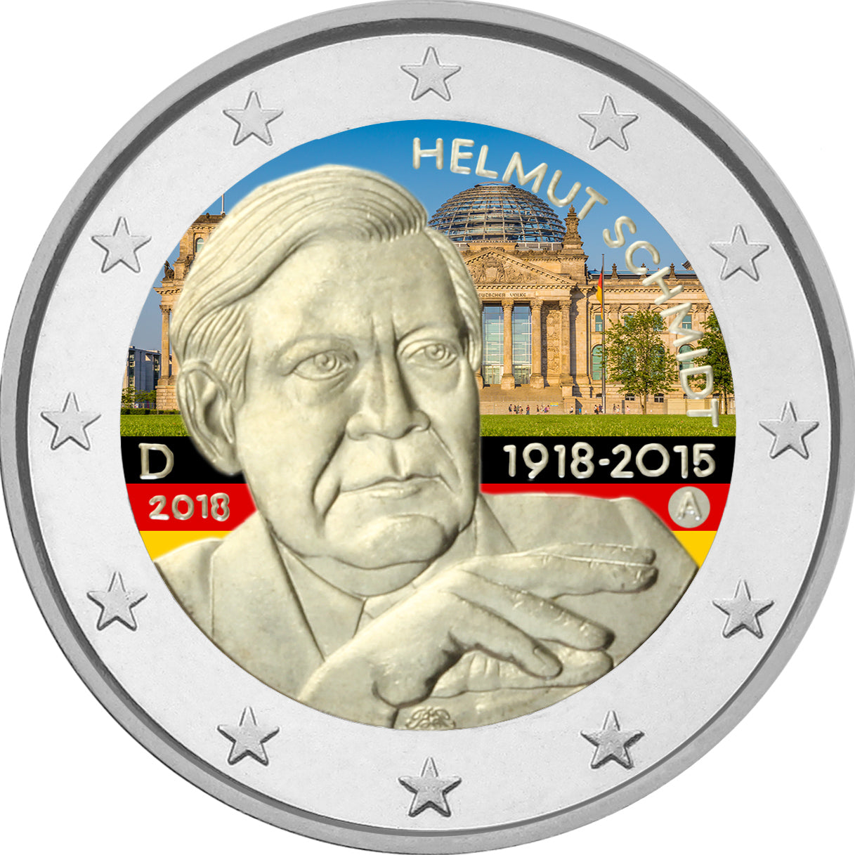 Alemania - 2 euros coloreados 2018, Helmut Schmidt.