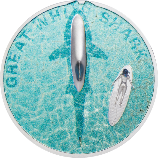 Palau, 5 dollars 2021. White Shark. 1 Oz. Silver