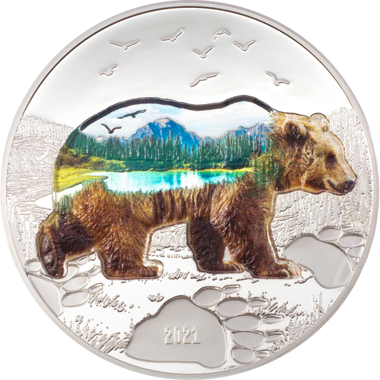 Mongolia, 1000 Togrog 2021. Into the Wild – Bear. 2 oz. Silver ,999