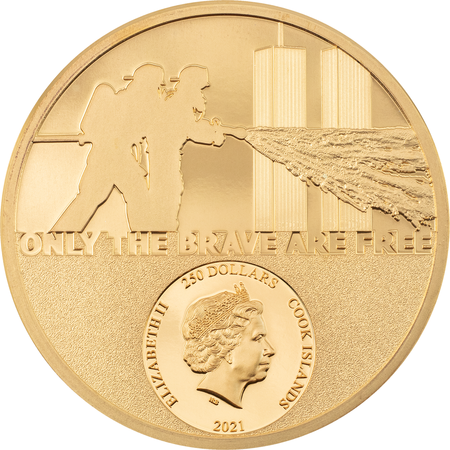 Islas Cook, 250 dólares 2021. Héroes reales - Bombero. Oro de 1oz 