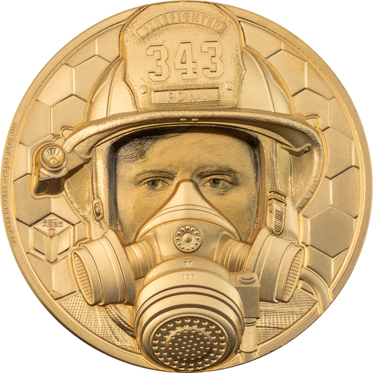 Islas Cook, 250 dólares 2021. Héroes reales - Bombero. Oro de 1oz 