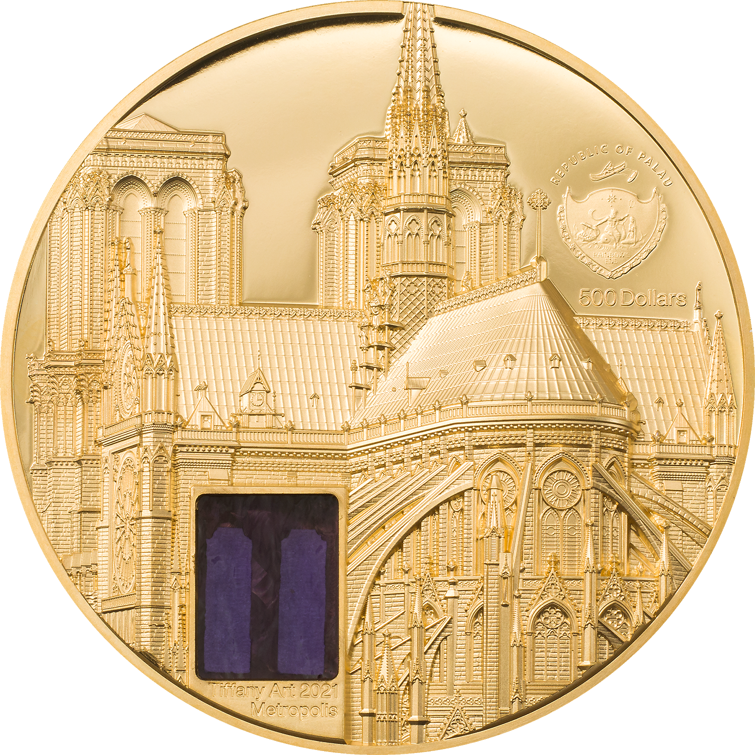 Palau, 500 dollari 2021. Tiffany Art Metropolis - Parigi. 5 Oz. Oro ,9999